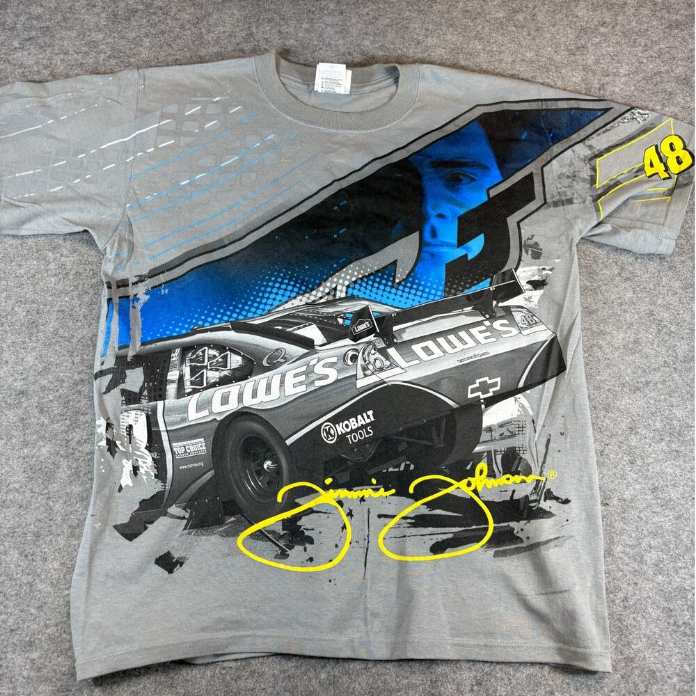 VTG 90s Nascar 48 Jimmie Johnson Shirt Mens Medium Gray Lowes Racing Car AOP